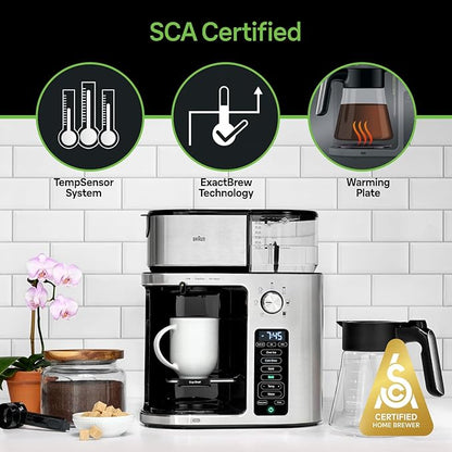 Braun MultiServe Plus 10-Cup Drip Coffee Maker - Hot & Cold Multi-Serve Brewer with Timer and Auto Start, Hot Water Dispenser, Over Ice Function, Stainless Steel & Pod-Free Design, KF9370SI