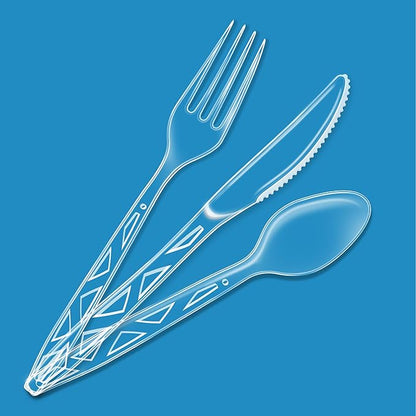 Basics Disposable Clear Assorted Cutlery Set, Premium Quality, 192 Count, Large Combo Pack Forks, Spoon and Knives