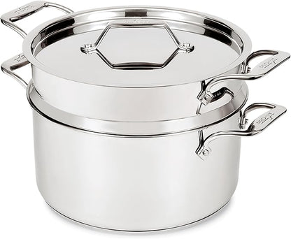 All-Clad Stockpot 8 qt Stainless Steel Multipot With Insert & Lid, Stainless Steel Pot, Induction, Oven Broiler Safe 600F Skillet, Professional Cookware, Silver