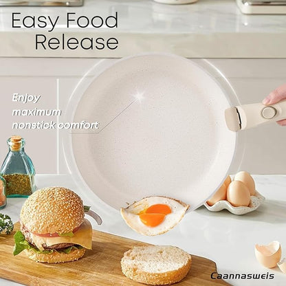 Caannasweis Detachable Nonstick Cookware Set - Stackable Induction Pots and Pans With Removable Handles, Dishwasher Safe - For RV Camping, Oven and Stovetop Use, 5 Pieces (Red)