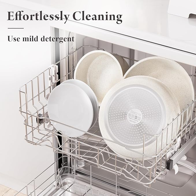 Ceramic Nonstick Cookware Set, Healthy,Non Toxic,17-Pieces Pots and Pans Set Removable Handles,Induction RV Kitchen Set,Stain & Scratch-resistant,Dishwasher/Oven Safe,PFAS/PFOA Free,Cream White