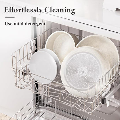 Ceramic Nonstick Cookware Set, Healthy,Non Toxic,17-Pieces Pots and Pans Set Removable Handles,Induction RV Kitchen Set,Stain & Scratch-resistant,Dishwasher/Oven Safe,PFAS/PFOA Free,Cream White