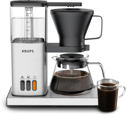KRUPS Essential Brewer 8 Cup Drip Coffee Maker Machine SCA-Certified, Blooming Technology, Barista-Quality, Pour-Over Coffee Machine, Easy to Clean Dishwasher Safe,Stainless Steel Design, Silver