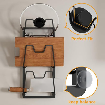 FEIZHI pot lid organizer Rack, 3-tier adjustable and removable Pot Lids Holder for Kitchen Cabinet Door/Wall, No Drilling Adhesive Wall/Door Mounted Rustproof pots and pans organizer under cabinet