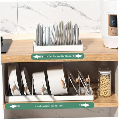 Pot and Pan Organizer, Expandable Pot Lid Holder with 7 Adjustable Compartments, U-shape Rack Organizer, Space-saving Lid for Cabinet, White