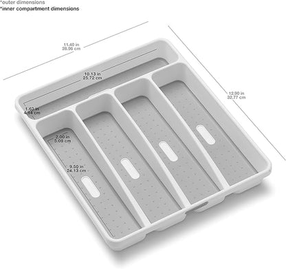 Madesmart Classic Small Silverware Tray - White | CLASSIC COLLECTION | 5-Compartments  | Icons help sort Flatware, Utensils and Cutlery | Soft-grip Lining and Non-slip Feet | BPA-Fre e