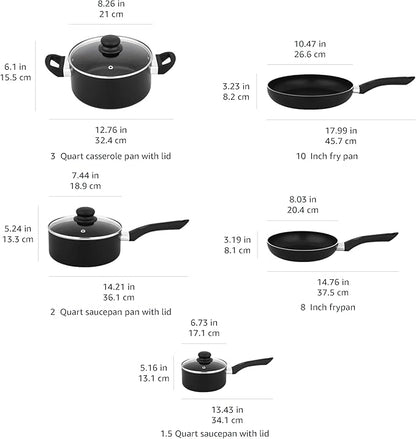 Basics Non Stick Kitchen Cookware 8-Piece Set, Non-Induction, Includes Pots and Pans, Black