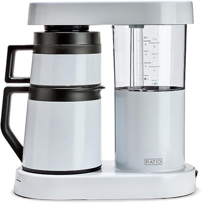 Ratio Six Coffee Maker Series 2, Automatic Pour Over Coffee Maker, Coffee Pot with 1.25-Liter/40-Ounce Brewing Capacity, White, Makes 2-8 Cups, 6.75" D x 13.5" W x 14.25" H