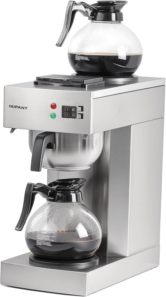 12-Cup Coffee Maker 1.8L Commercial Drip Coffee Maker Pour Over Coffee Machines with 2 Glass Carafes and 2 Warmers Plate Stainless Steel Coffee Brewer for Cofe Bar