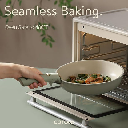 CAROTE Pots and Pans Set, Nonstick Cookware Set Detachable Handle, 15pcs Induction Kitchen Cookware Sets Non Stick with Removable Handle, RV Cookware Set, Oven Safe, Sage Green