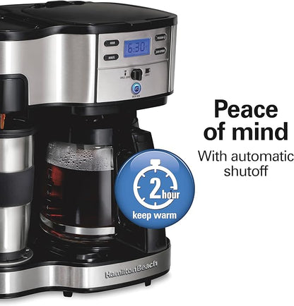 Hamilton Beach 2-Way 12 Cup Programmable Drip Coffee Maker & Single Serve Machine, Glass Carafe, Auto Pause and Pour, Black