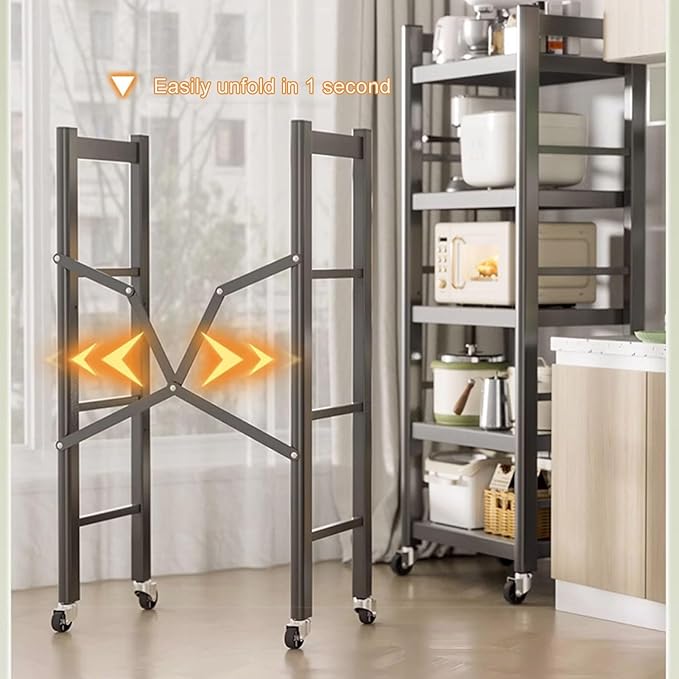 Microwave Stand with Adjustable Shelving, Freestanding Metal Storage Rack for Kitchen, Rolling Caster Bakers Rack for Dishes, Spices, Pots, and Pans - Space-Saving Solution