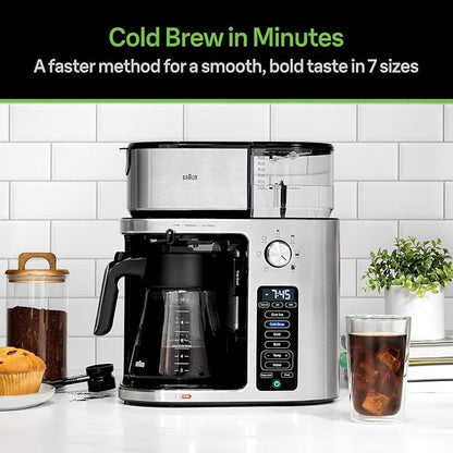 Braun MultiServe Plus 10-Cup Drip Coffee Maker - Hot & Cold Multi-Serve Brewer with Timer and Auto Start, Hot Water Dispenser, Over Ice Function, Stainless Steel & Pod-Free Design, KF9370SI