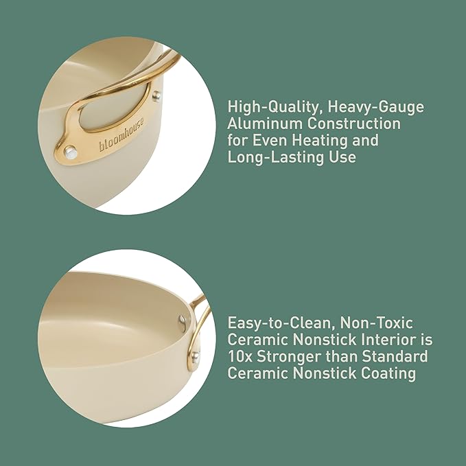 Oprah's Favorite Things - 8 Piece Pots and Pans Heavy Duty Aluminum Premium PFA Free Ceramic Nonstick Dutch Oven Pot w/Lid - Almond Cream w/Gold Handle