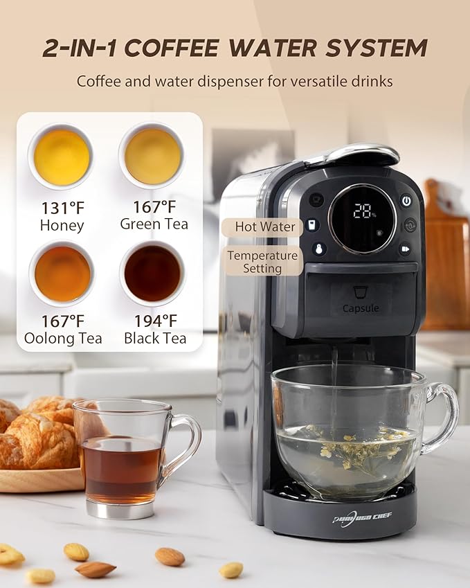 Multi-Capsule Espresso Machine, Brews Coffee or Hot Water, 20Bar Pressure, Compatible with Nespresso, Dolce Gusto, ESE Pods & Ground Coffee, Smart & Compact Design for Any Space,CM-C05A