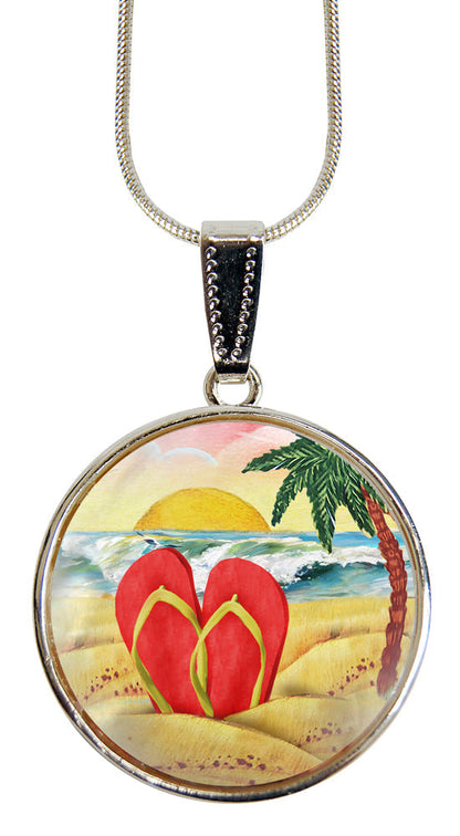 Flip Flops Silver-Plated Mother of Pearl Jewelry Pendant Necklace - 44055