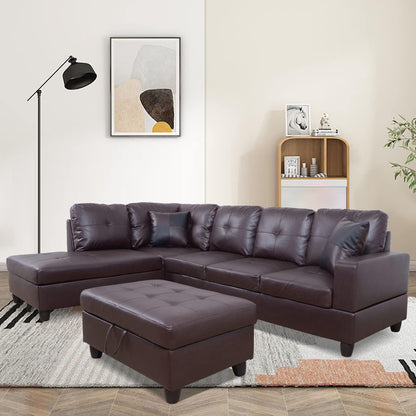 Ponliving Furniture Modern L-Shaped Leather Sectional Sofa Left Hand Facing (Brown)-2