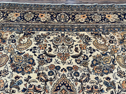 Antique Persian Rug 9x11, Wool Handmade 1920s Oriental Carpet, Persian Hamadan Anjelas Rug, Cream Black, Floral Allover Oriental Rug 9 x 11 Room Sized Rug-3