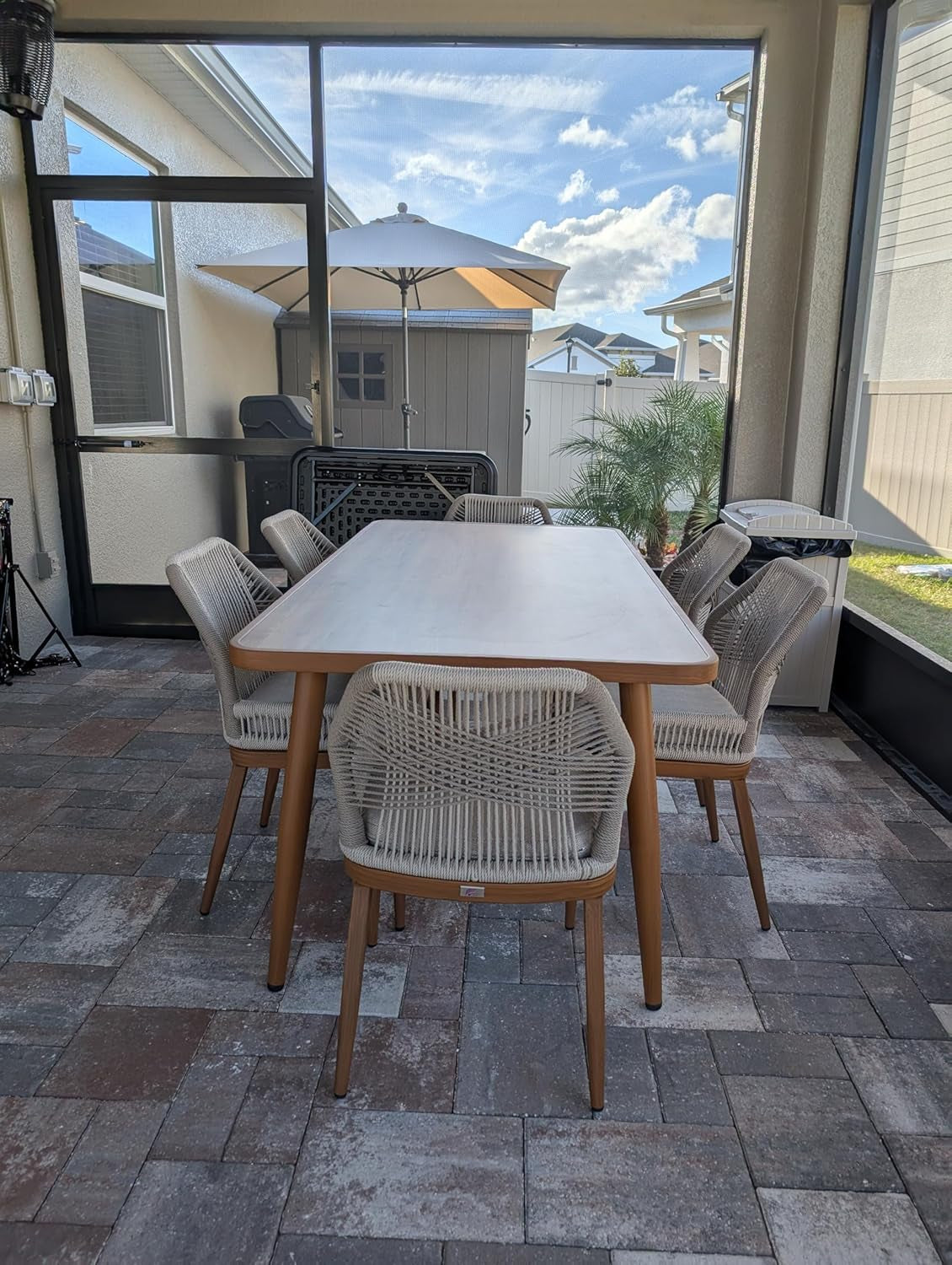 7 Pieces Dining Set Patio Metal Rectangular Table and Wicker Rattan Chairs for outside Porch Garden Kitchen Modern Outdoor Furniture Sets-1