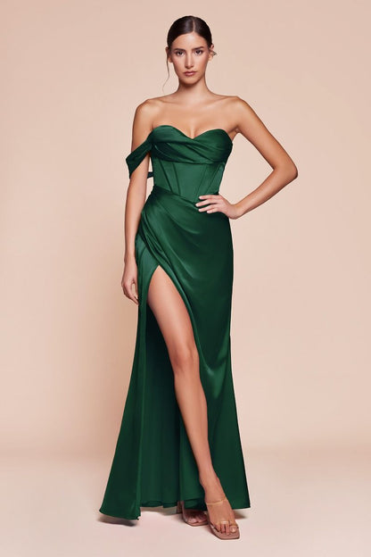 One Shoulder Satin Corset Gown-5