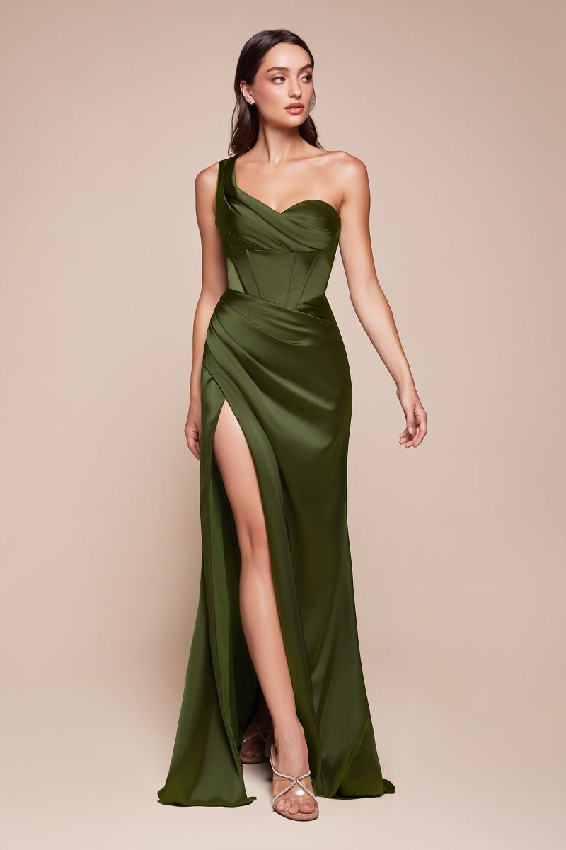 One Shoulder Satin Corset Gown-8