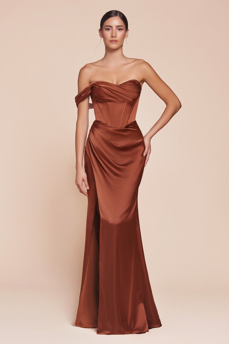 One Shoulder Satin Corset Gown-11