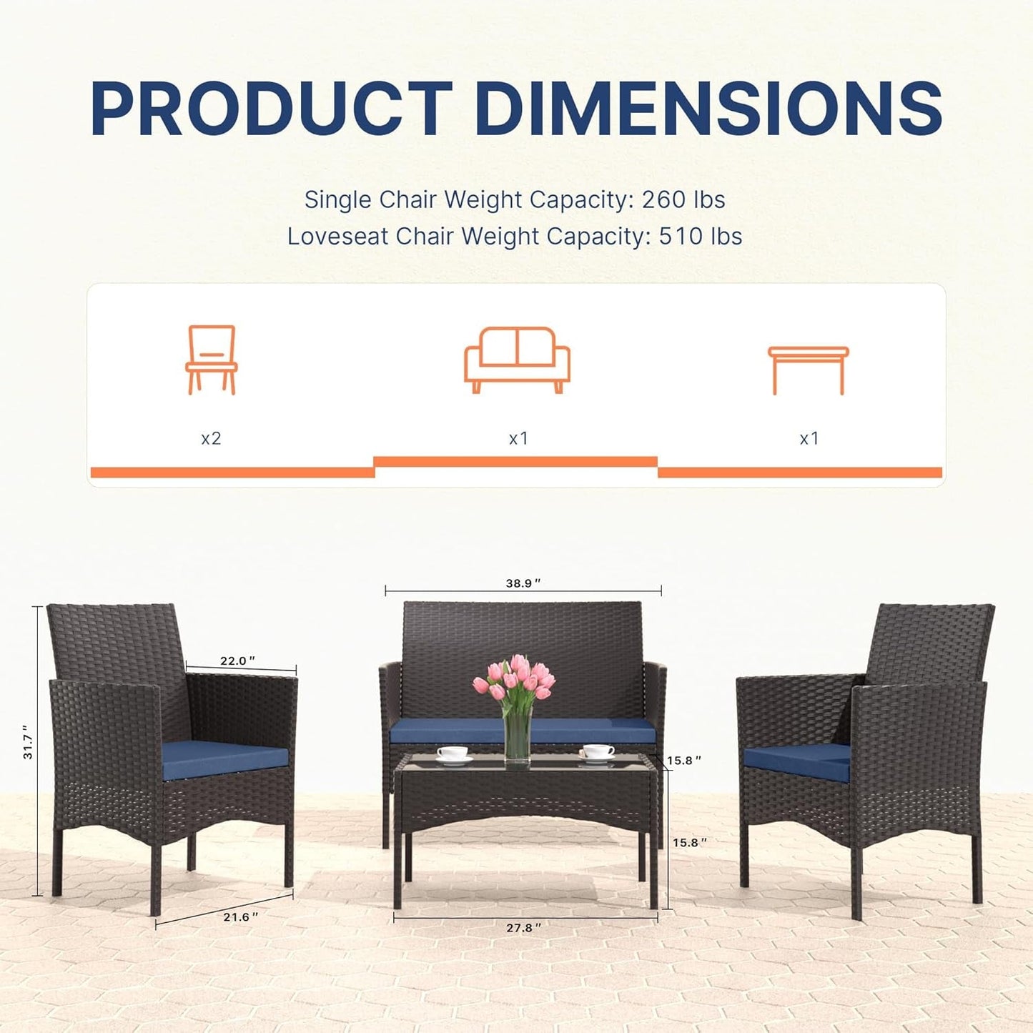 Stylish Four-Piece Outdoor Patio Furniture Set with Cushions