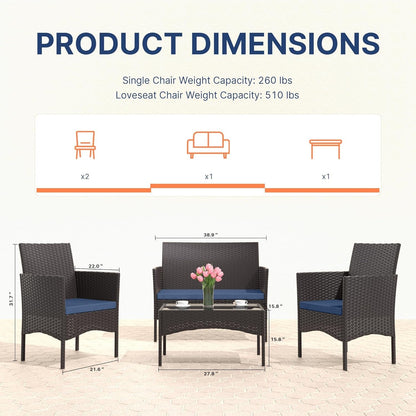 Stylish Four-Piece Outdoor Patio Furniture Set with Cushions