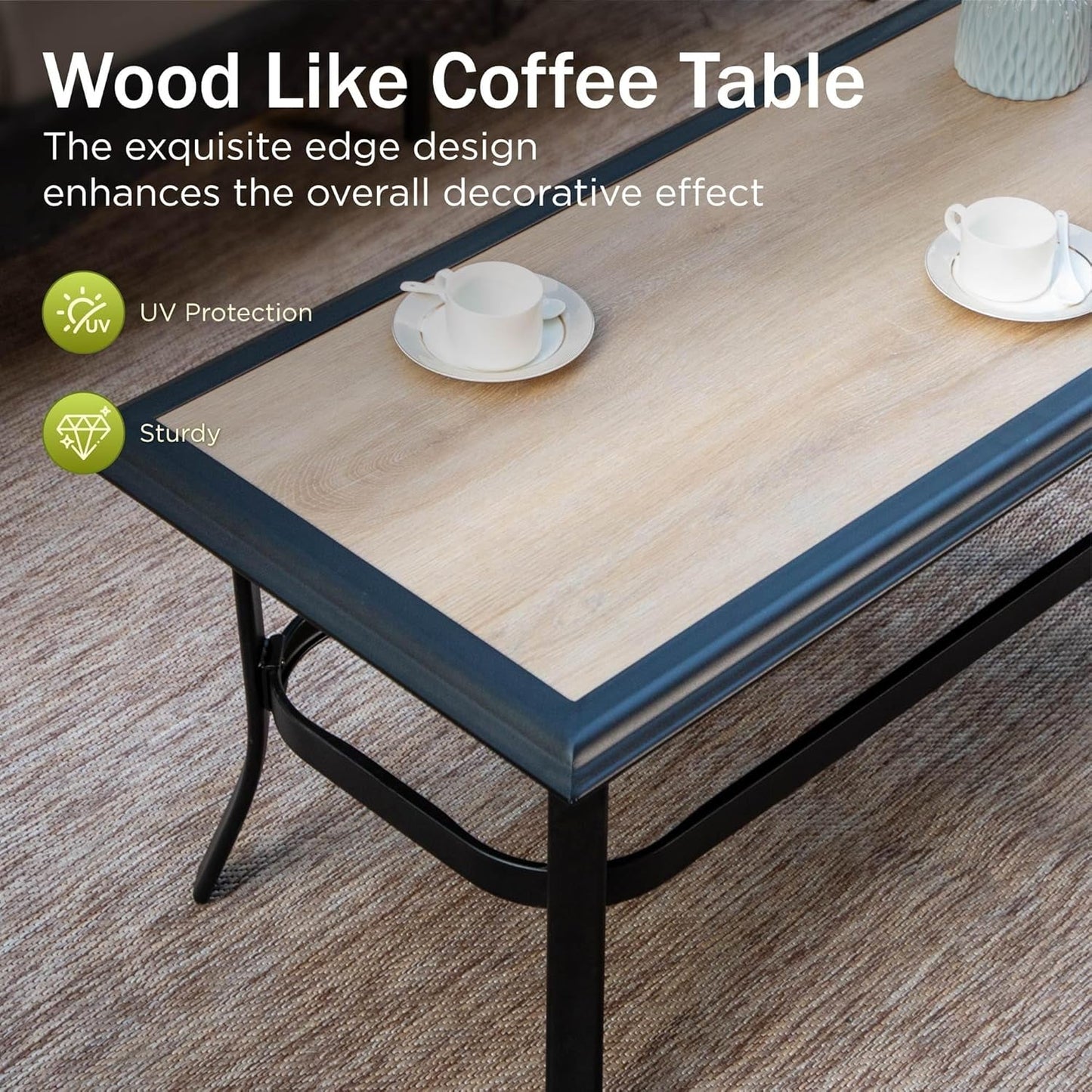 Outdoor Modern Patio Furniture Set, Upgraded Wicker&Metal Patio Furniture Conversation Set with Waterproof Thick Cushions for Porch, Poolside, Deck, and Yard (4 Pieces,Beige)-4