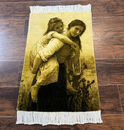 Persian Pictorial Rug 2x3, Very Fine 380 KPSI, Persian Tabriz Rug