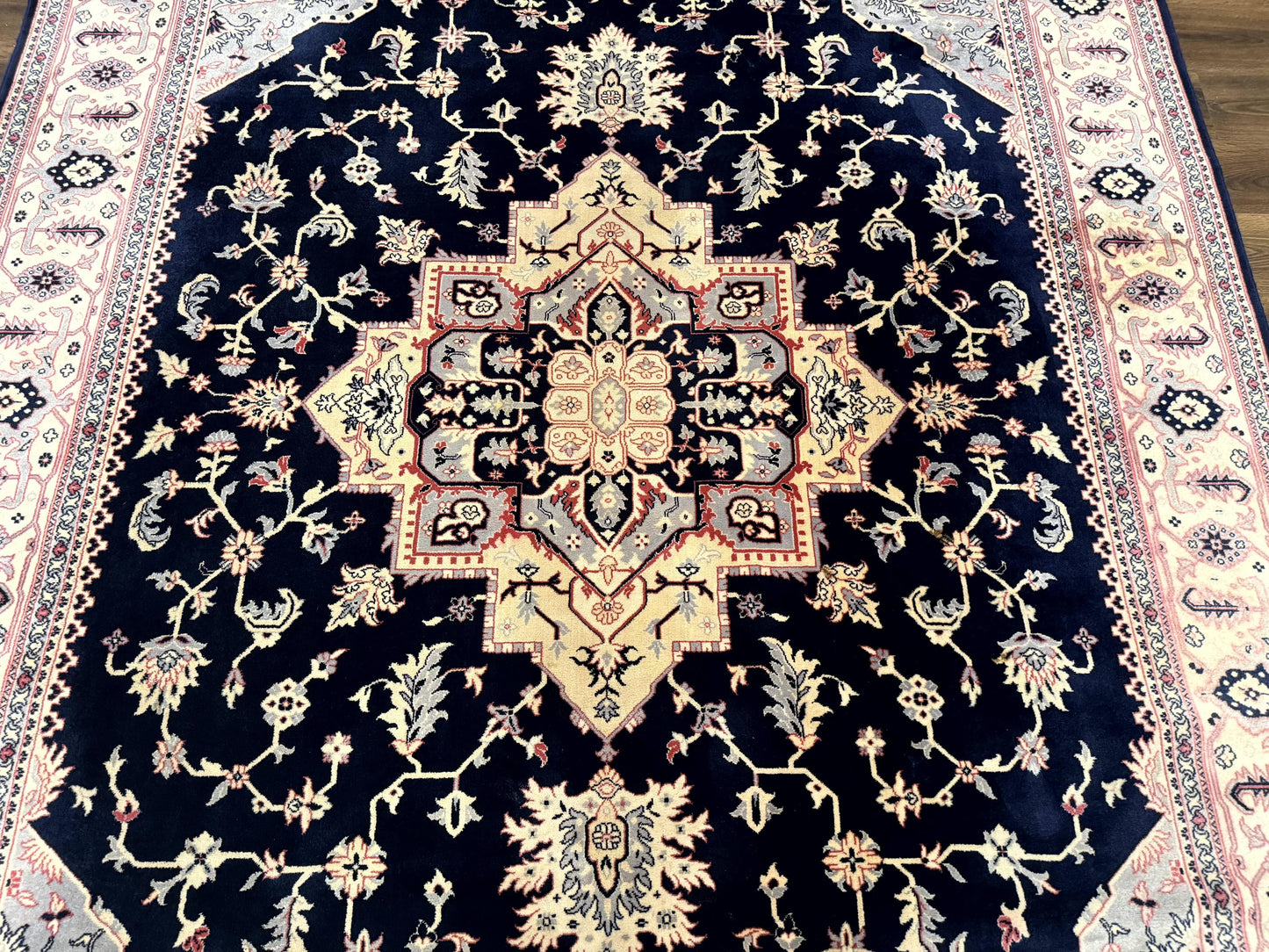 Karastan Rug 8x11 Navy Serapi, Kara Shah Rug, Navy Blue, Vintage Karastan Area Rug Wool Pile Karastan Rug