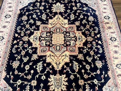 Karastan Rug 8x11 Navy Serapi, Kara Shah Rug, Navy Blue, Vintage Karastan Area Rug Wool Pile Karastan Rug