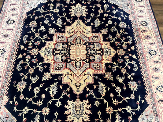 Karastan Rug 8x11 Navy Serapi, Kara Shah Rug, Navy Blue, Vintage Karastan Area Rug Wool Pile Karastan Rug