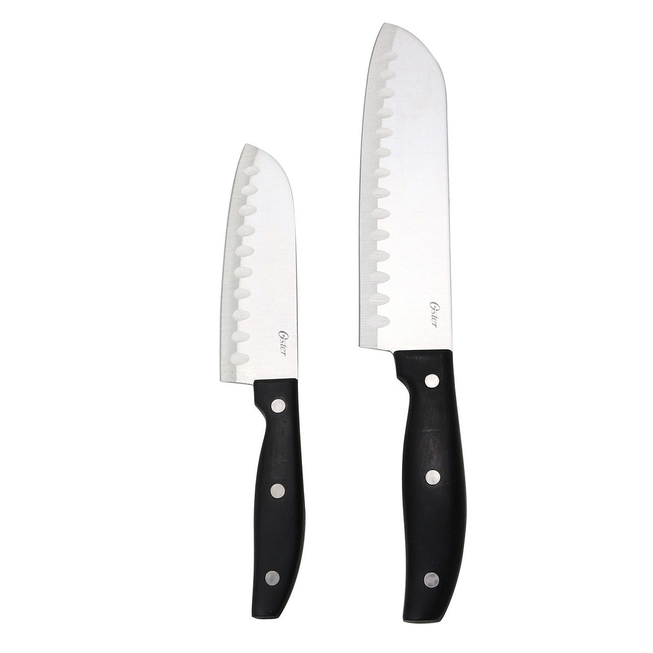 Oster Granger 2 Piece Stainless Steel Santoku Knife Set with Black Handles