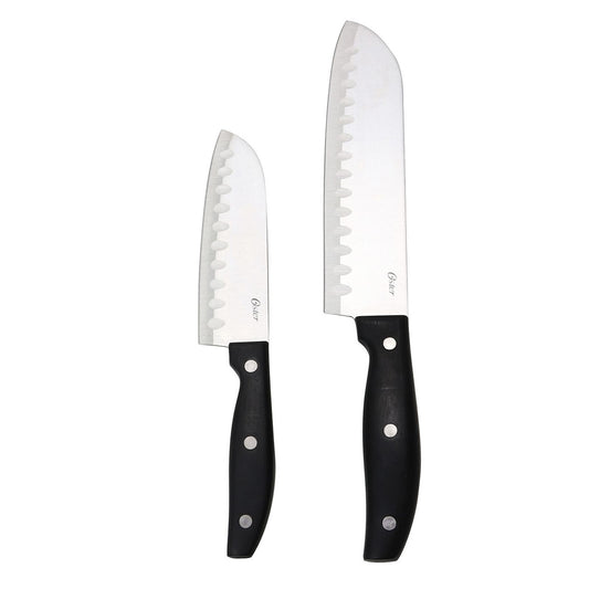 Oster Granger 2 Piece Stainless Steel Santoku Knife Set with Black Handles