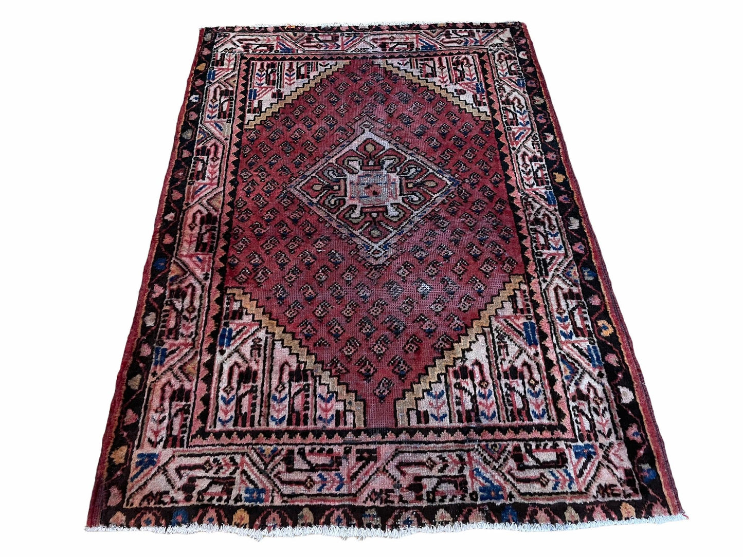 4x6 Antique Rug Handmade Wool Rug Organic Dyes Red Ivory Red Tribal Rug Boho Rug