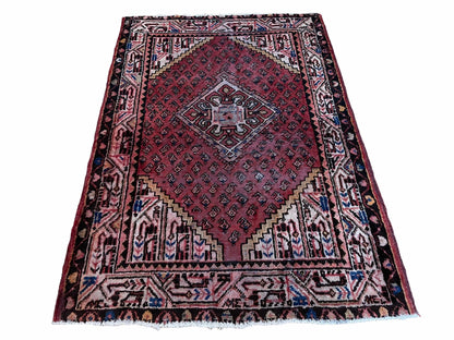 4x6 Antique Rug Handmade Wool Rug Organic Dyes Red Ivory Red Tribal Rug Boho Rug