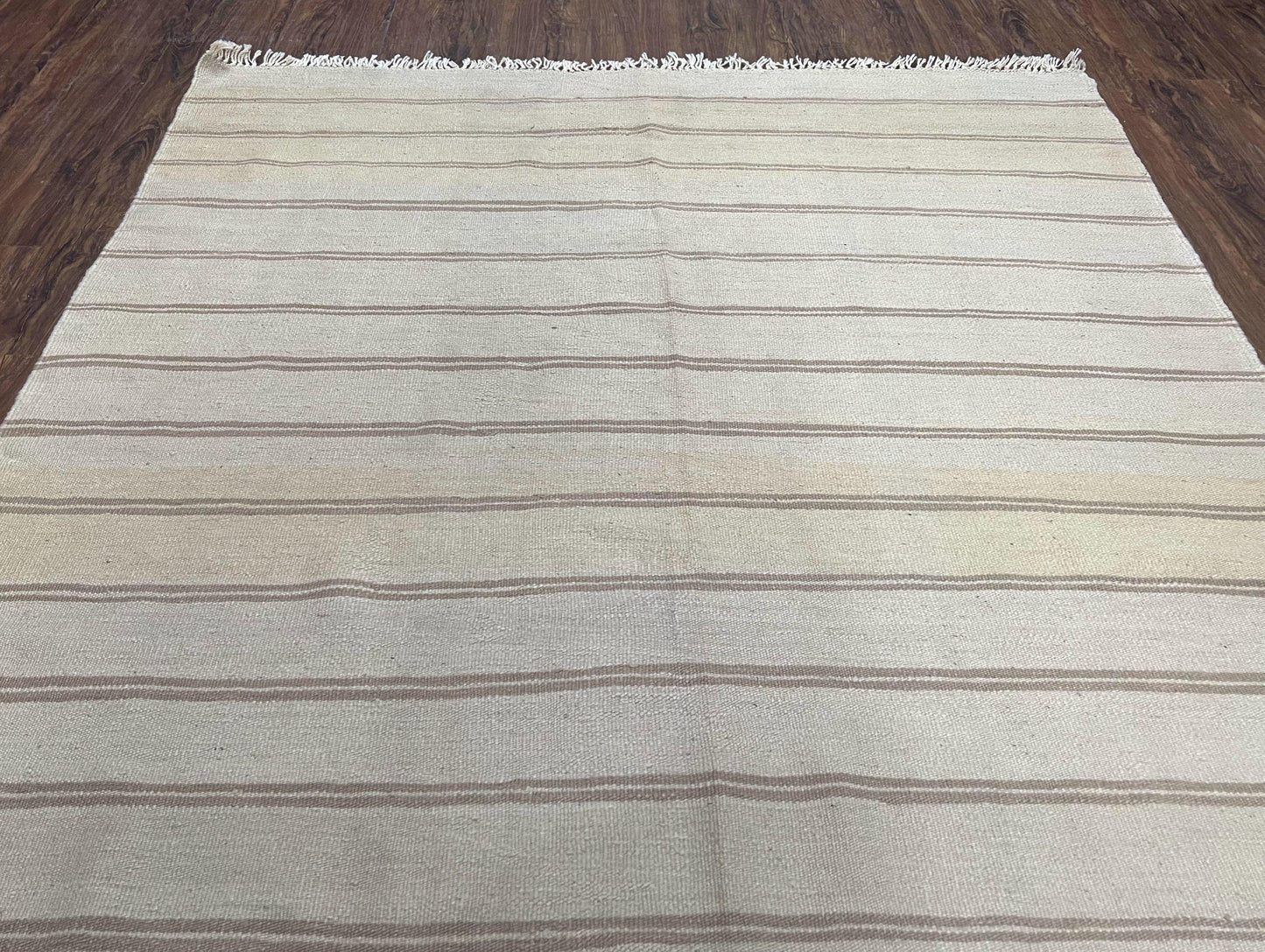 New Turkish Kilim Rug 5x8 Flatweave Carpet, Bohemian Rug, Contemporary Rug, Hand Woven, Wool Area Rug, Gray and Taupe, Striped Pattern
