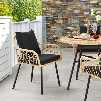 Patio Chairs Set of 4, Outdoor Patio Furniture Dining Chairs, All-Weather Rattan Conversation Chairs with Soft Cushions for Backyard Deck (Light Brown+Black)-4