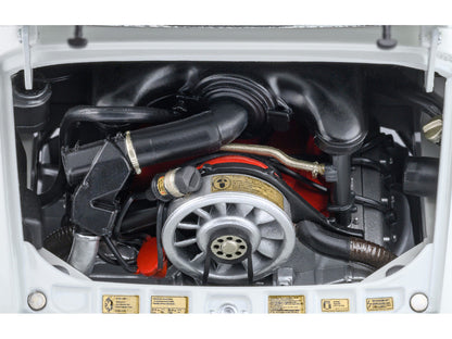 Porsche 911 Carrera 2.7 RS "The Circuit Wolf" White with Red Stripes and Wheels with Hood Graphics 1/18 Model Car by Autoart