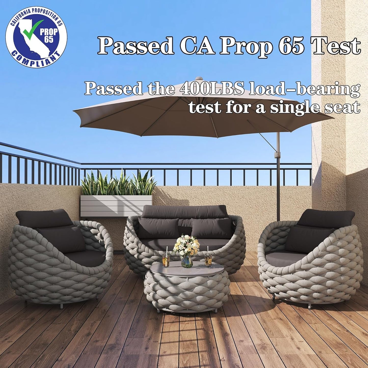 Aluminum Outdoor Patio Furniture Set with Coffee Table, 6 Piece Patio Conversation Sets with Washable Cushions Covers, Patio Sectional Furniture Set for Porch, Balcony, Deck, Yard-2