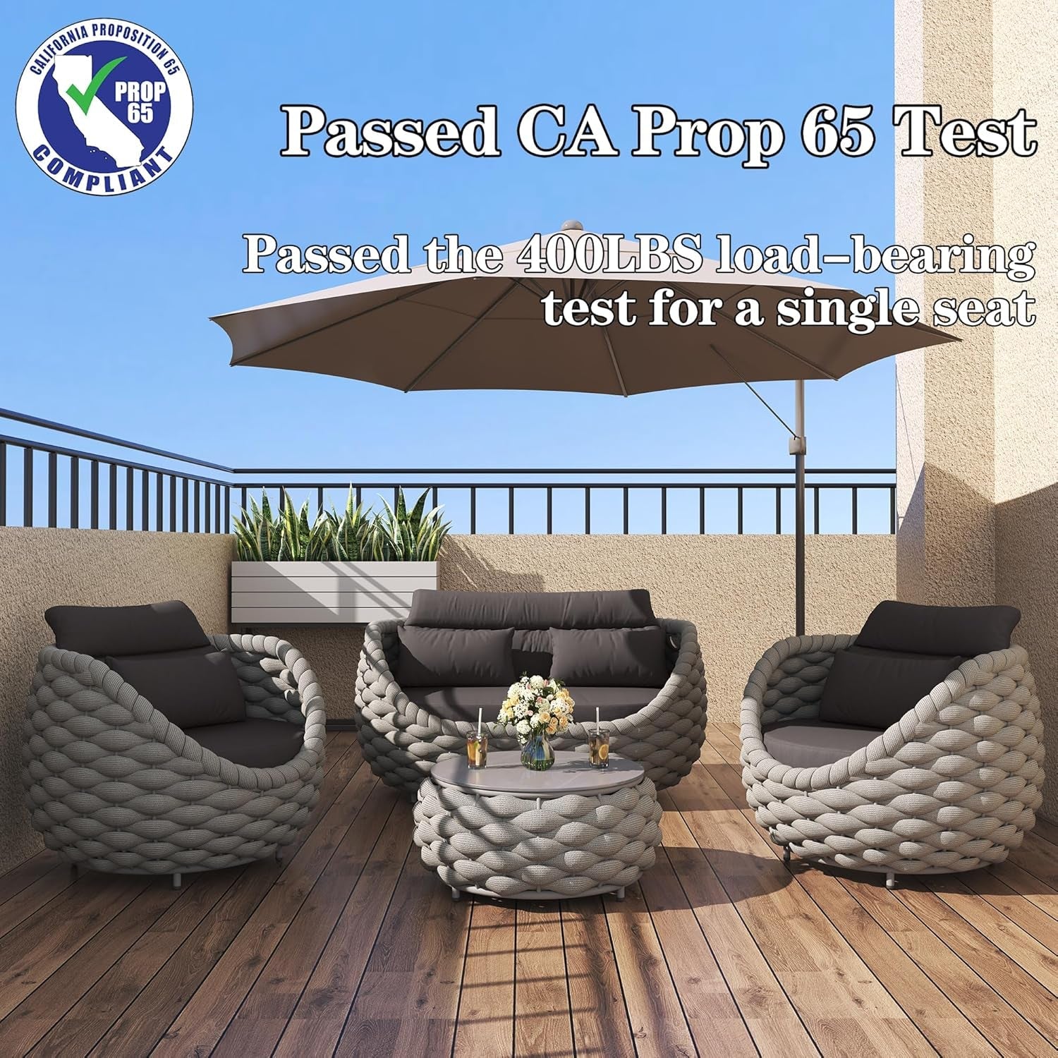 Aluminum Outdoor Patio Furniture Set with Coffee Table, 6 Piece Patio Conversation Sets with Washable Cushions Covers, Patio Sectional Furniture Set for Porch, Balcony, Deck, Yard-2