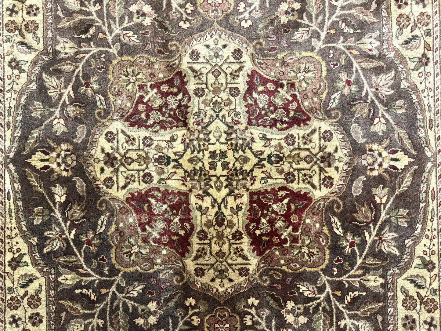 Indo Persian Rug 6x9, Wool Handmade Vintage Rug, Floral Cross Pattern-3