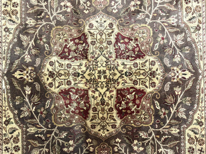 Indo Persian Rug 6x9, Wool Handmade Vintage Rug, Floral Cross Pattern-3