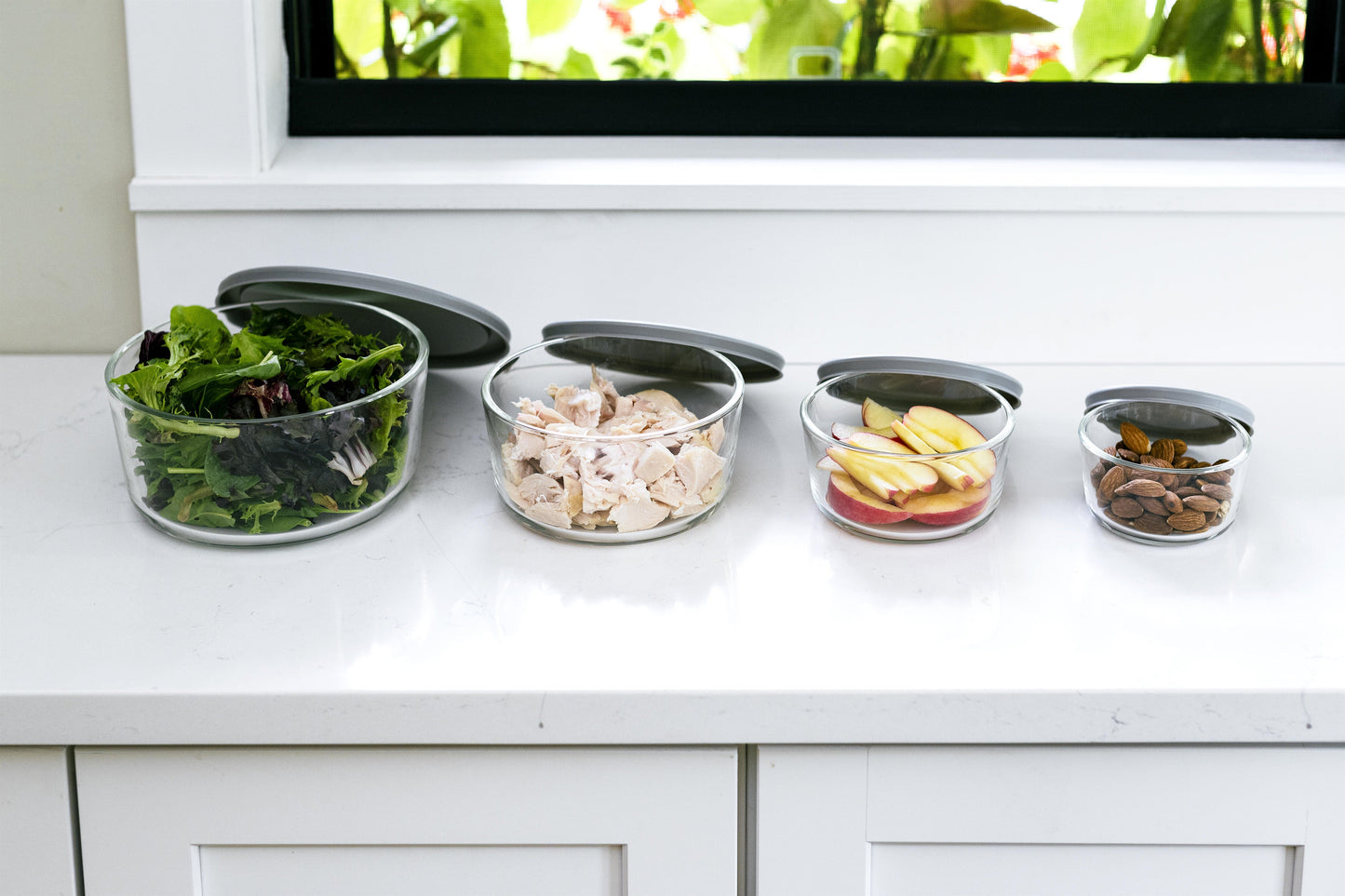 Glass Food Storage Containers - 8 Piece (4 Containers + 4 Lids) Round Nesting Space-Saving Set-4