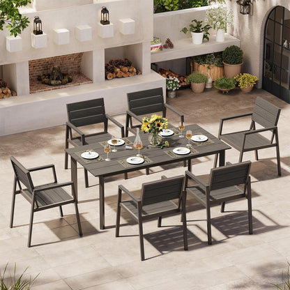 Outdoor Patio Dining Table Sets 7-Piece Aluminum and HDPS All-Weather Table and Chairs with Umbrella Hole, Patio Modern Furniture Sets for Garden, Backyard, Lawn, and Poolside, Charcoal-0