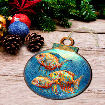 Beach Themed Ornaments - Rainbow Fish Wooden Ornaments by G.Debrekht Coastal Holiday Decor - 8688178