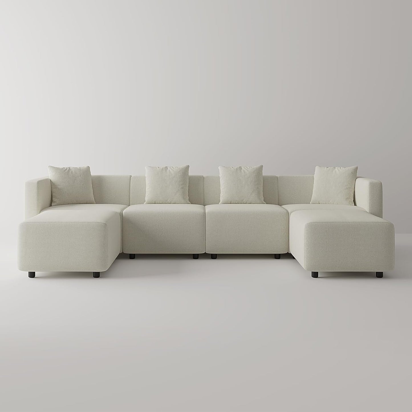 Convertible Modular Sectional Sofa, Modern Linen-Like Fabric Living Room Furniture Set with Reversible Chaise Lounge, Cream U-Shape Couch-3