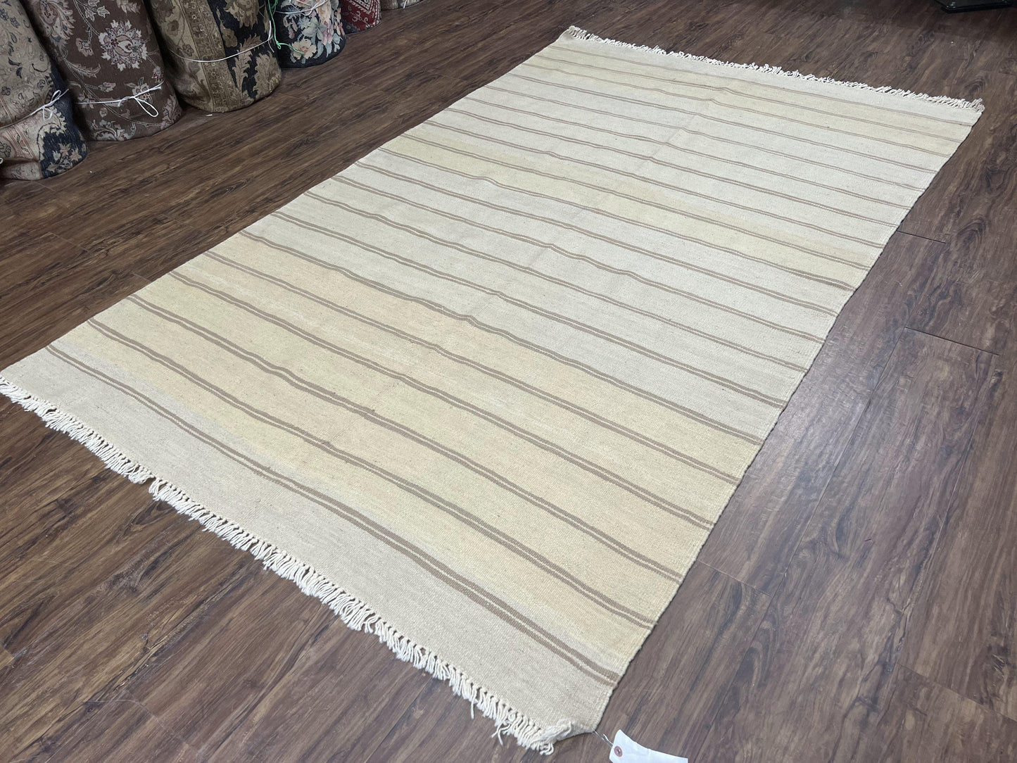 New Turkish Kilim Rug 5x8 Flatweave Carpet, Bohemian Rug, Contemporary Rug, Hand Woven, Wool Area Rug, Gray and Taupe, Striped Pattern