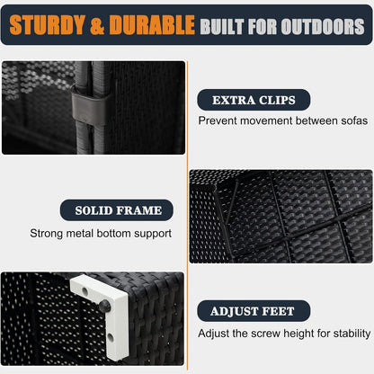 Patio Furniture Set with Fire Pit Table, 13 Pieces Outdoor All-Weather Wicker Conversation Sectional Chair Sofa Set